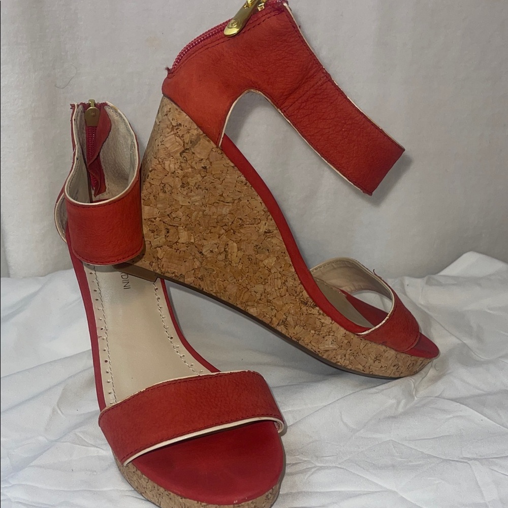 Adrienne Vittadini Red Cork Wedge Sandals